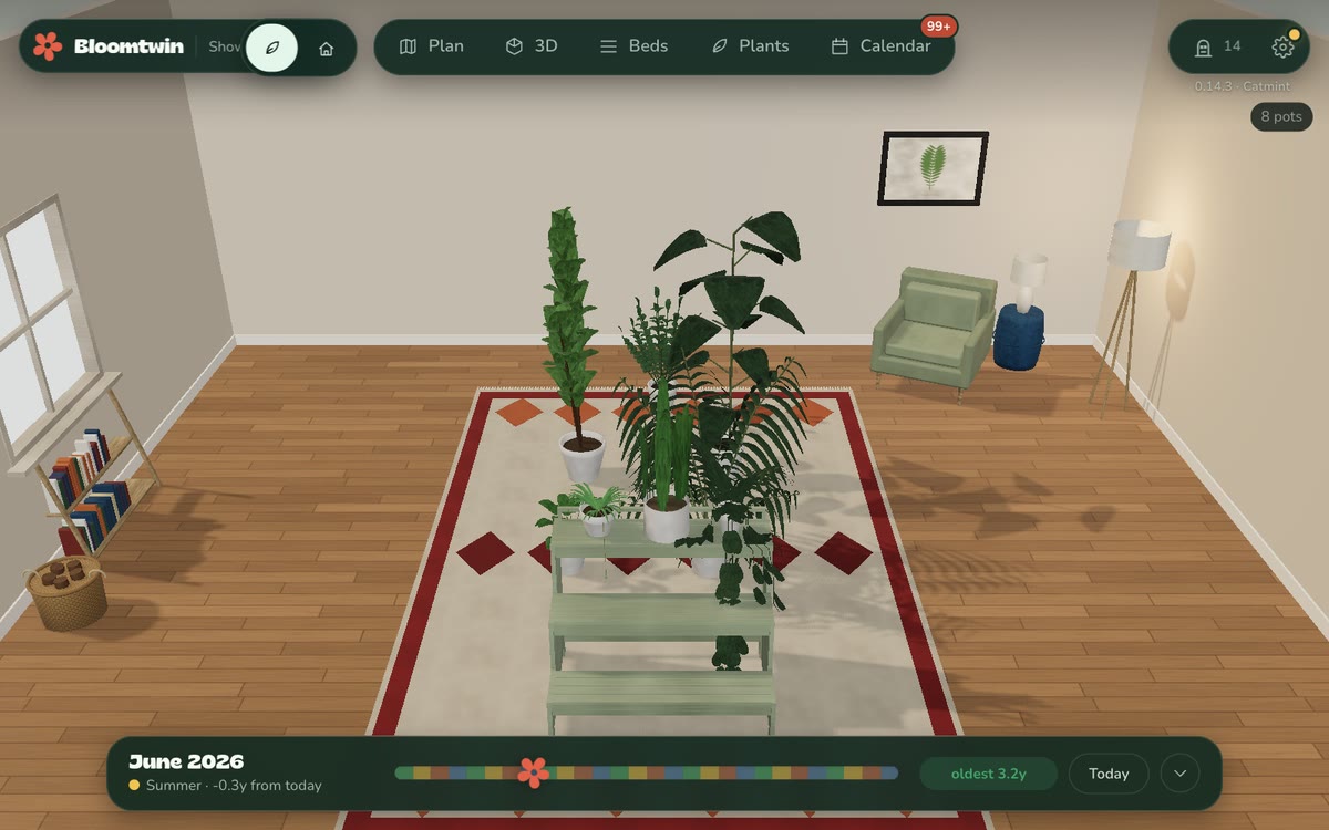 Houseplants in pots on a plant stand